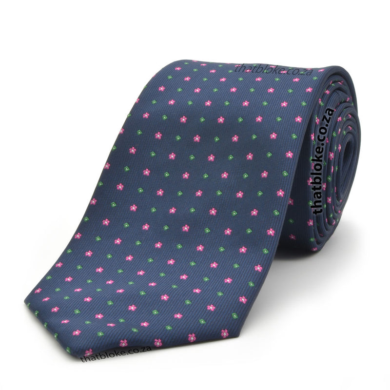 Navy Blue Neck Tie For Men Floral Pattern Pink Polyester