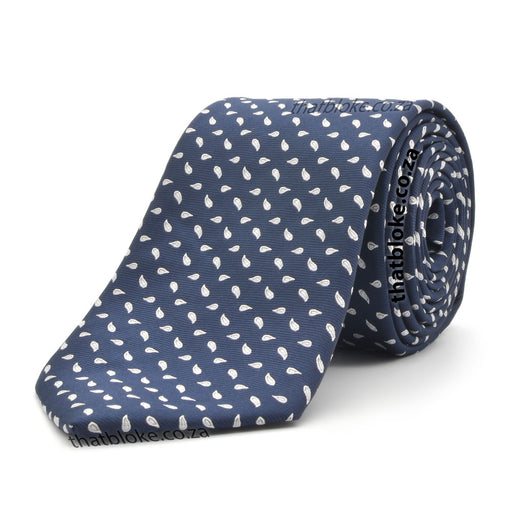 Dark Navy Blue Neck Tie For Men Geometric Leaf Pattern Polyester