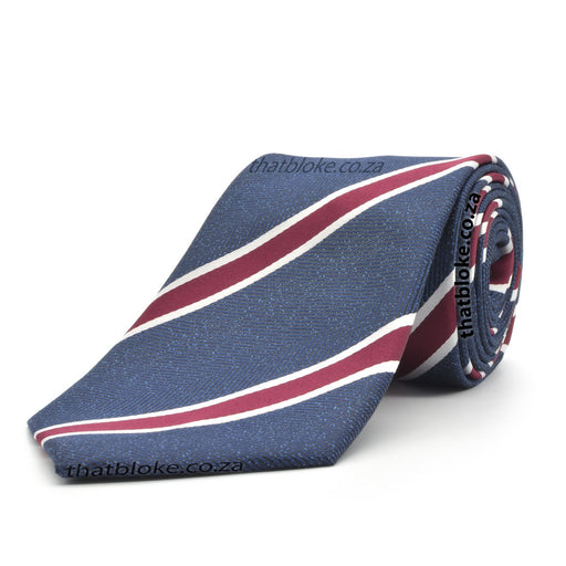 Navy Blue Neck Tie For Men with a Maroon Regimental Stripe Pattern Polyester