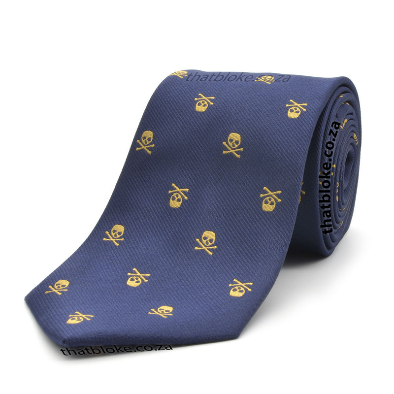 Novelty Skull Neck Tie For Men Navy Blue Polyester Pattern