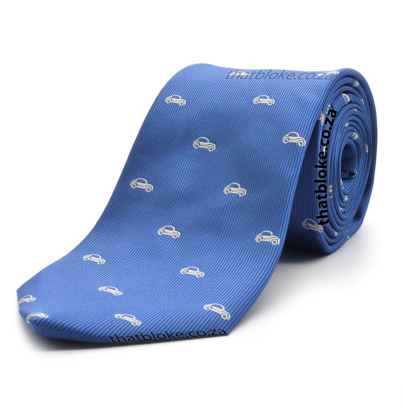 Novelty Car Neck Tie For Men Blue Polyester Pattern VW Beetle
