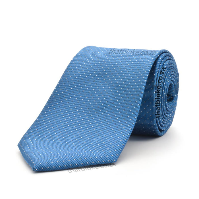 Steel Blue Neck Tie with White Pin Dots Polyester For Men