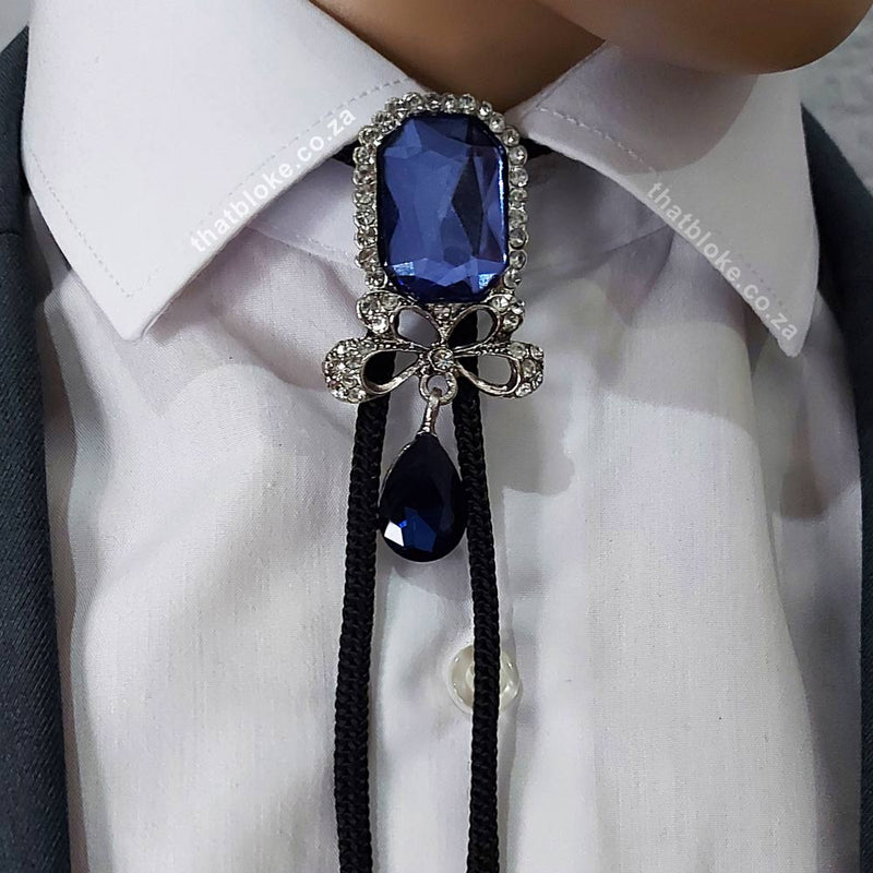 Neck Tie Bolo - Ribbon Bow Design with Jewel (Silver & Red)