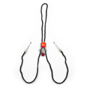 Red Ribbon Bow Design Bolo Tie Silver Full View