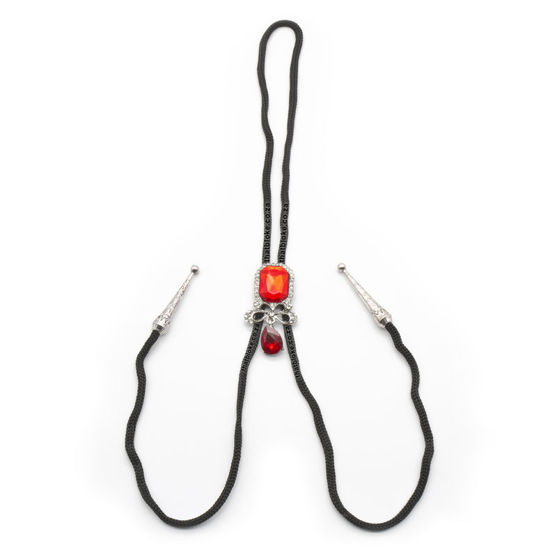 Red Ribbon Bow Design Bolo Tie Silver Full View