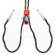 Red Ribbon Bow Design Bolo Tie Silver Close Up