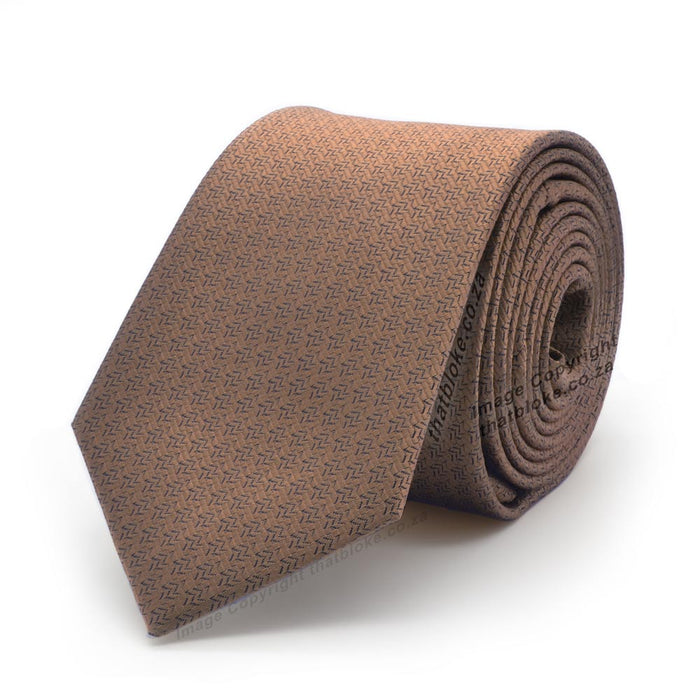 Light Chocolate Brown Neck Tie For Men Patterned Polyester