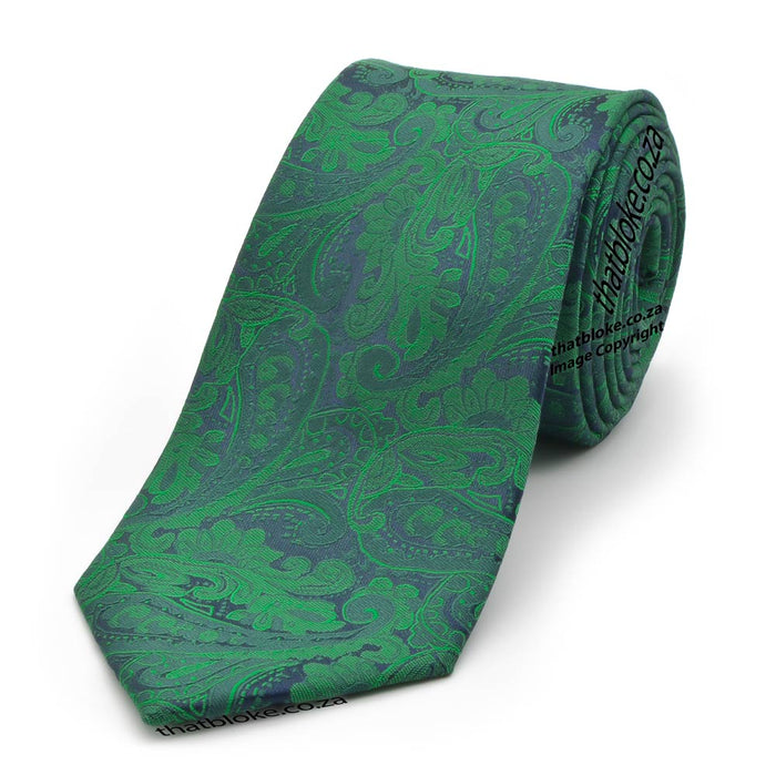 Emerald Green Neck Tie For Men Paisley Pattern Polyester