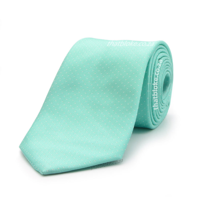 Light Mint Green Neck Tie with Small White Pin Dots Polyester Men