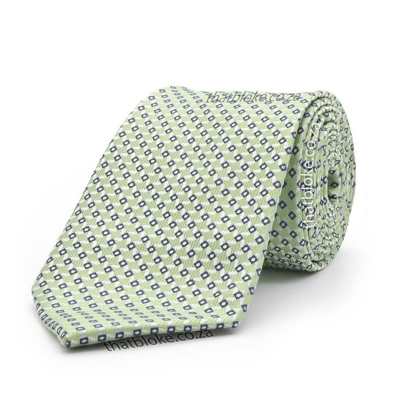 Light Tea Green Neck Tie For Men Geometric Square Pattern Polyester