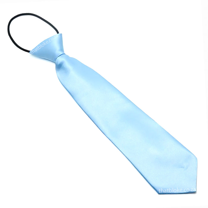 Kids Neck Tie Ultra Light Blue Silky Polyester Elastic