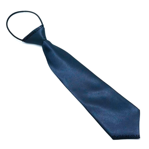 Kids Neck Tie Light Navy Blue Silky Polyester Elastic