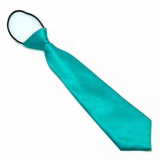 Kids Neck Tie Turquoise Green Silky Polyester Elastic