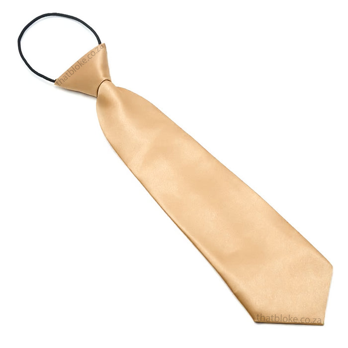 Kids Neck Tie Brown Gold Silky Polyester Elastic