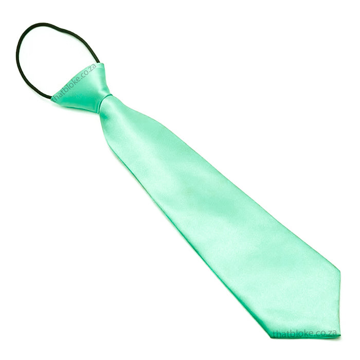 Kids Neck Tie Light Mint Green Silky Polyester Elastic