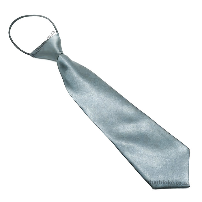 Kids Neck Tie Light Cool Grey Silky Polyester Elastic