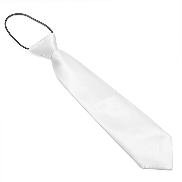 Kids Neck Tie White Silky Polyester Elastic