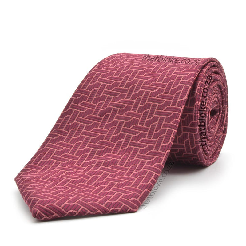 Antique Ruby Maroon Neck Tie For Men Geometric Weave Pattern Polyester