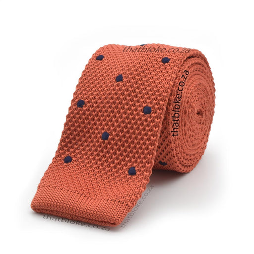 Autumn Orange Neck Tie For Men Knitted with Black Polkadots