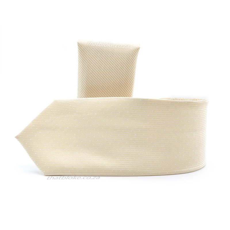 Neck Tie - Beige Ivory Pearl With Pocket Square (Pin Dot Pattern)