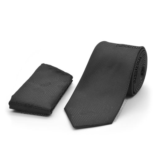 Black Neck Tie Pocket Square Set For Men Paisley Pattern Textured
