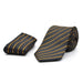 Black Neck Tie Pocket Square Set With thin Gold Stripes For Men Soft Textured Polyester