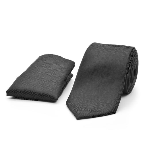 Black Neck Tie For Men Maze Pattern Polyester