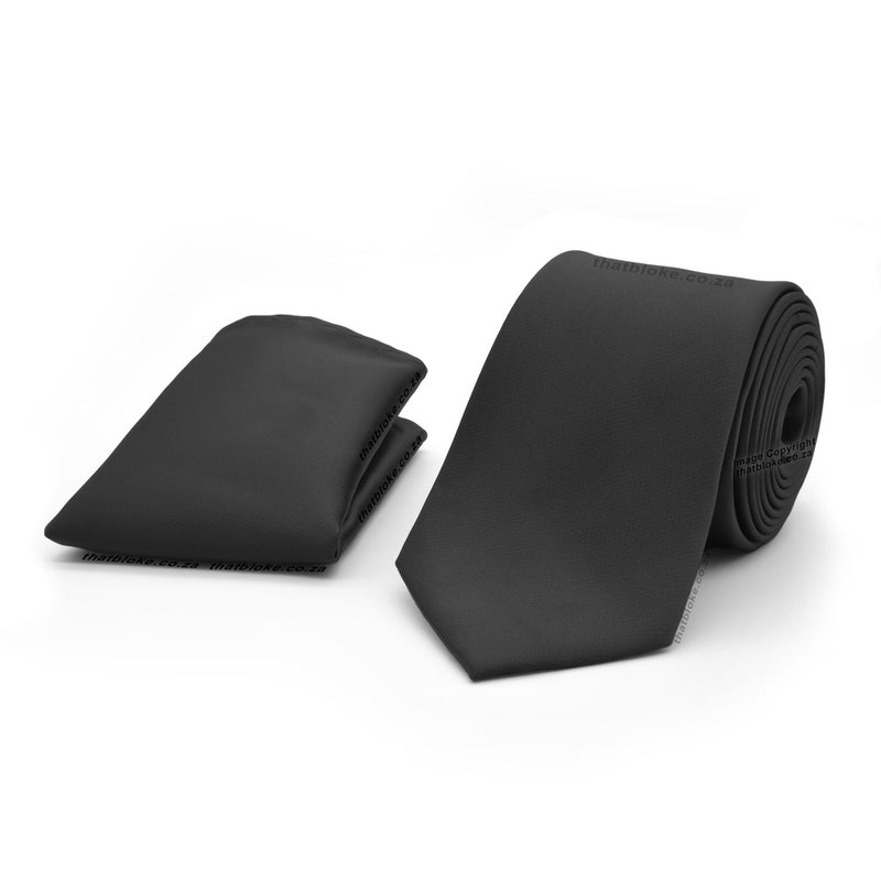 Silky Black Neck Tie Pocket Square Set For men Polyester Elegant