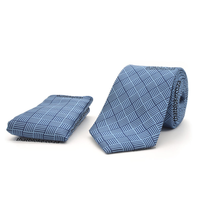 Air Force Blue Neck Tie Pocket Square Set For Men Weave Pattern Polyester