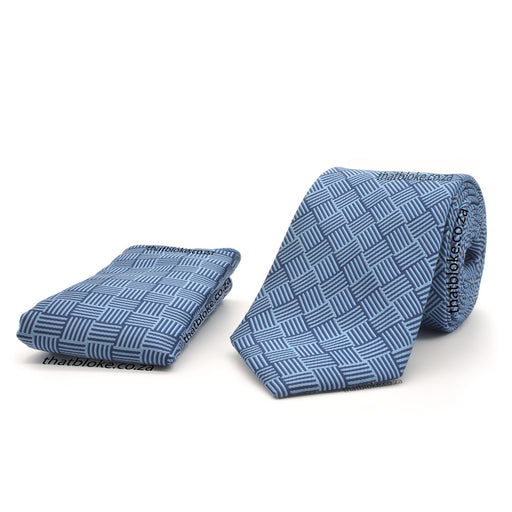 Air Force Blue Neck Tie Pocket Square Set For Men Weave Pattern Polyester