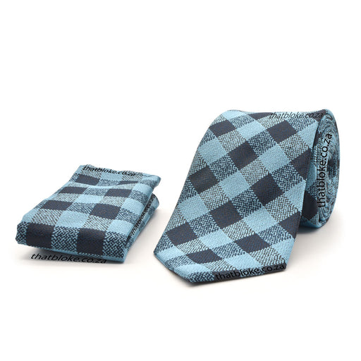 Carolina Blue Neck Tie Pocket Square Set For men Check Pattern