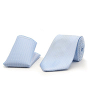 Ultra Light Blue Neck Tie Pocket Square Set For Men With White Pin Dots Polyester