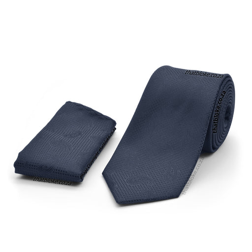 Dark Navy Blue Neck Tie Pocket Square Set For Men Paisley Pattern Textured