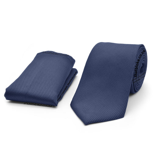 Navy Blue Neck Tie Pocket Square Set For Men Textured Patterned Polyester