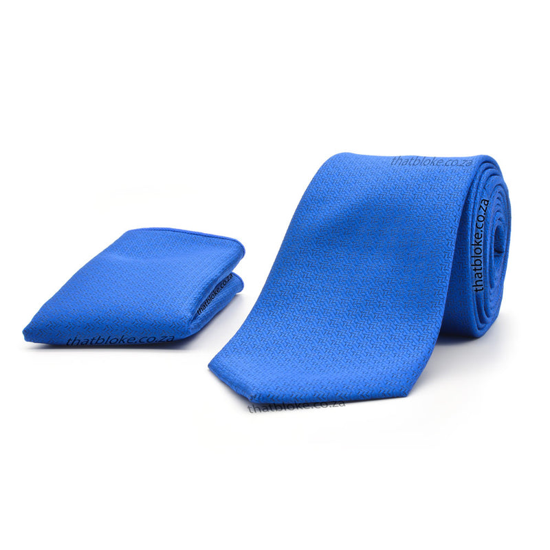 Royal Blue Neck Tie Pocket Square Set For Men Patterned Polyester