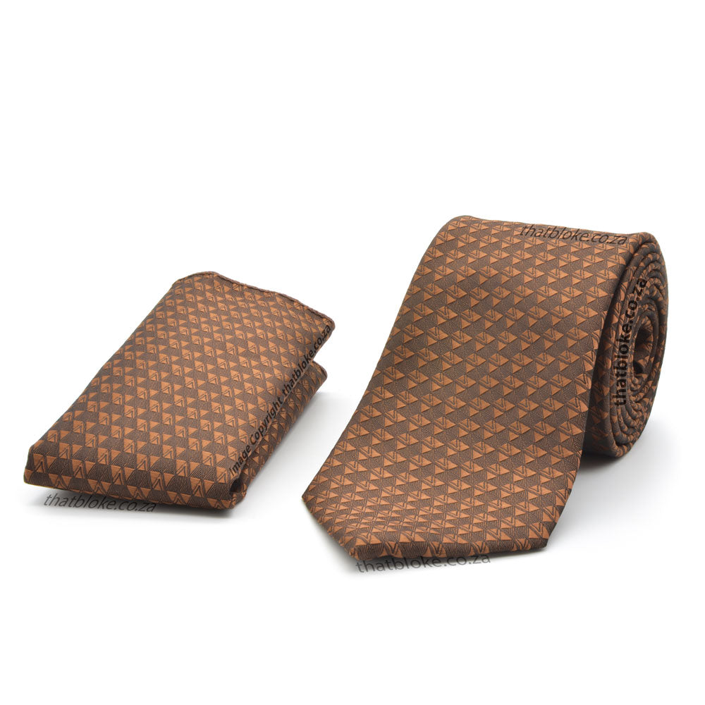 Russet Bronze Brown Neck Tie & Pocket Square Set - Triangle