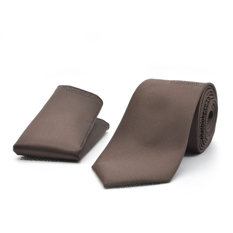 Dark Brown Neck Tie Pocket Square Set Stripe Pattern For Men Soft Textured