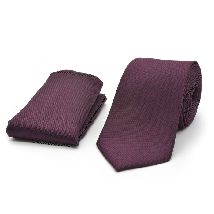 Dark Burgundy Neck Tie Pocket Square Set For Men Textured Patterned Polyester