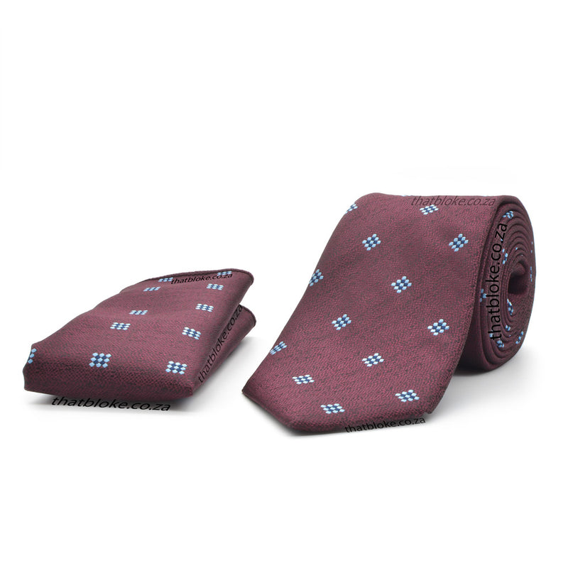Light Burgundy Neck Tie Pocket Square Set For Men Geometric Pattern Polyester Maroon
