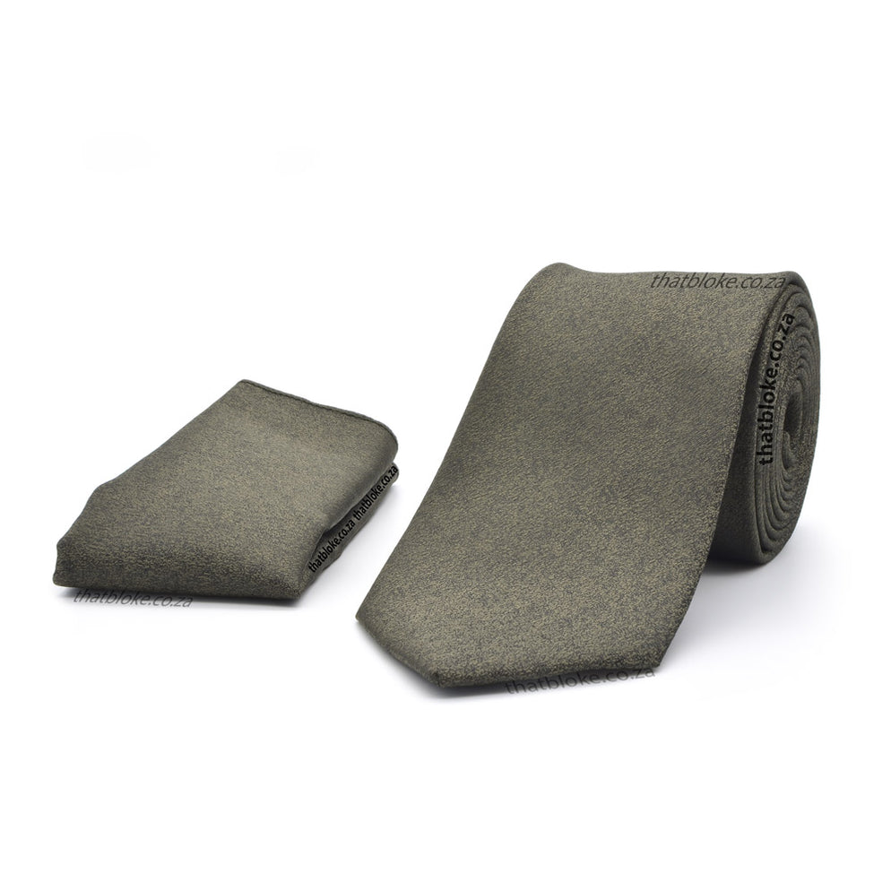 Dark French Lentils Green Neck Tie & Pocket Square Set Textured