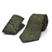 Dark Khaki Green Neck Tie Pocket Square Set Paisley Pattern Polyester