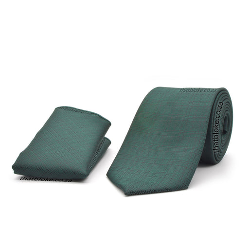 Dark Green Neck Tie Pocket Square Set For Men Plaid Texture Polyester