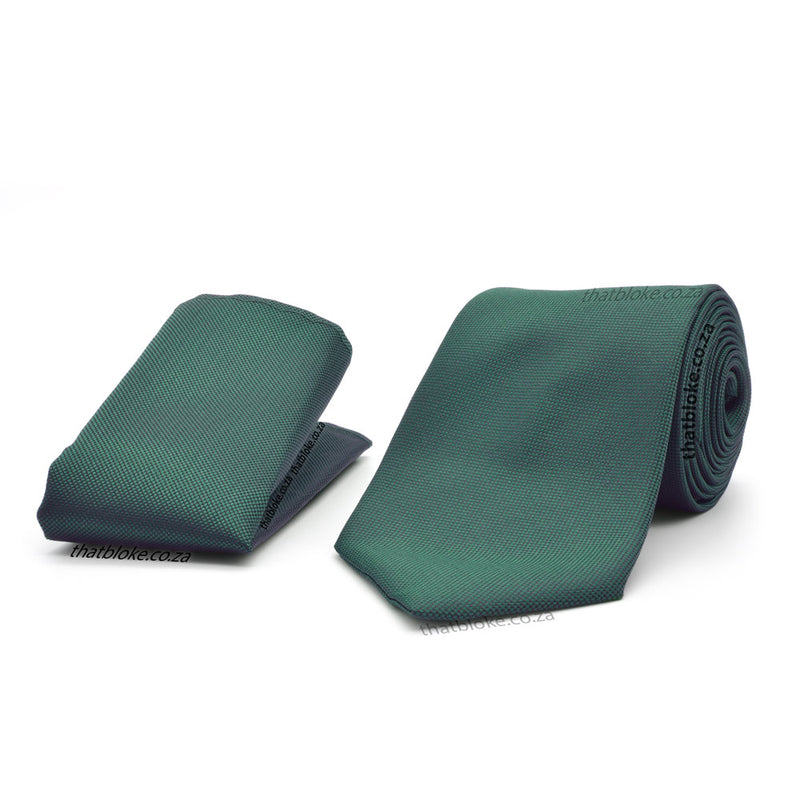 Dark Green Neck Tie Pocket Square Set For Men Textured