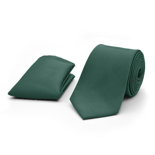 Dark Emerald Green Neck Tie Pocket Square Set For Men Silky Polyester