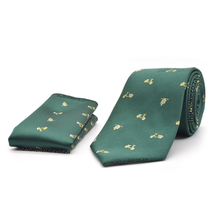 Scooter Novelty Darker Emerald Green Neck Tie Pocket Square Set For Men Polyester