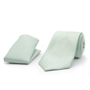 Light Glacial Green Neck Tie Pocket Square Set For Men With White Pin Dots Polyester