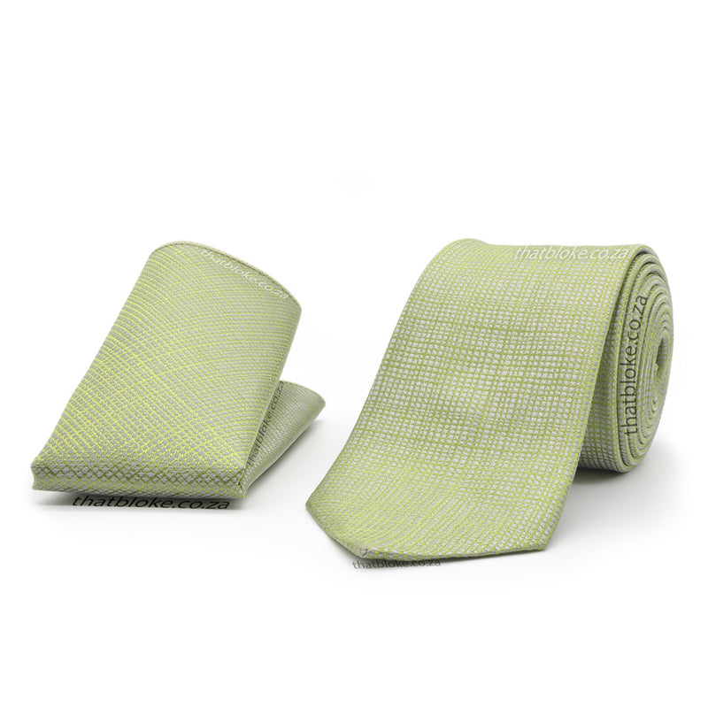 Dusty Lime Green Neck Tie Pocket Square Set For Men Linen Textured Polyester