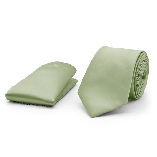Dusty Sage Green Neck Tie Pocket Square Set For Men Silky Polyester
