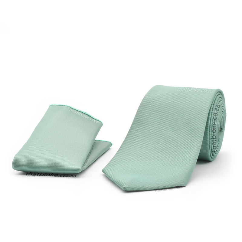 Light Serene Sage Green Neck Tie Pocket Square Set For Men Ribbed Pattern Polyester