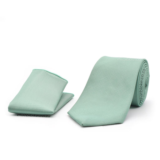 Light Serene Sage Green Neck Tie Pocket Square Set For Men Ribbed Pattern Polyester